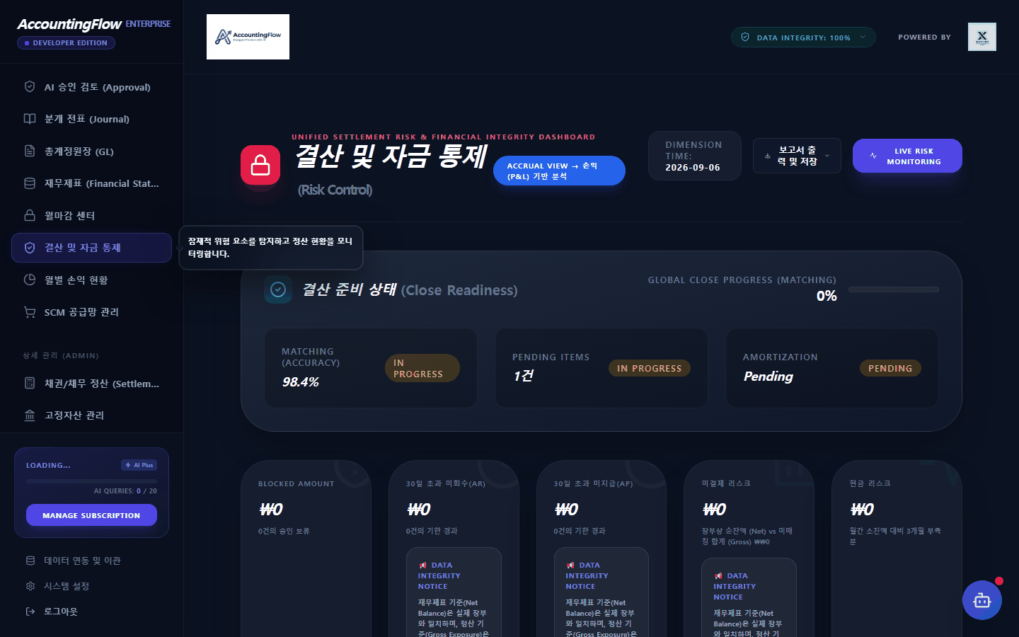 AuditFlow 소프트웨어 화면